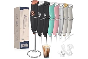 Heylotie Milk Frother With Stand Handheld Drink Mixer Handheld with 2 Whisks Milk Frother Wand Coffee Frother Electric Whisk Stirrers Electric Milk Frother for Coffee Mixer Wand-Black/Copper