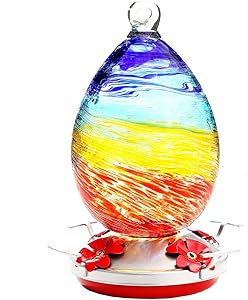 Hummingbird Feeder for Outdoors, Hand Blown Glass Humming Bird Feeder,Premium Bird feeders of Leakproof and Non-Toxic 30 Ounces Nectar Capacity , Easy to Clean & Filling ,Include Hook&Ant Moat.