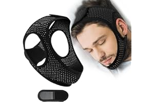 GNAYE Anti Snoring Devices - Comfortable Sleep Apnea Devices Chin Strap, Adjustable Breathable Chin Strap for Sleeping for Men and Women, Simple and Effective Airflow Jaw Strap, Black 64CM