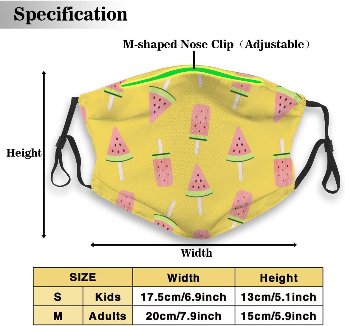 KUUDJIT Watermelon Ice Cream N95 Mouth Mask,Replaceable Filter PM2.5 Mask Personality Anti-Pollen Mask Anti-dust and Polyester Face Mask Face-Fitting