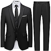 WULFUL Men's Slim Fit 3 Piece Suit, One Button Solid Blazer Business Party Jacket Vest Pants Set
