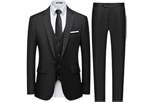 WULFUL Men's Slim Fit 3 Piece Suit, One Button Solid Blazer Business Party Jacket Vest Pants Set