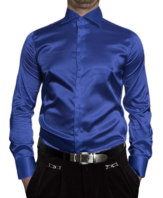 Herren Designer Glanz Hemd bügelleicht Schwarz Weiss Rot Pink Hellblau Gold Silber Beige New Kent