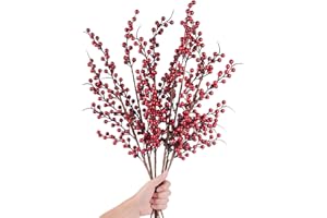 DearHouse 4 Pack Artificial Red Berry Stems Holly Christmas Berries for Festival Holiday Crafts and Home Decor, 26 Inches Burgundy Berry Floral Christmas Tree Decorations