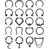 ONESING 16-20Pcs 16G Septum Rings Surgical Steel Nose Septum Jewelry Nose Piercing Jewelry Septum Horseshoe Helix Tragus Earring Lip Black Nose Hoop for Women Men