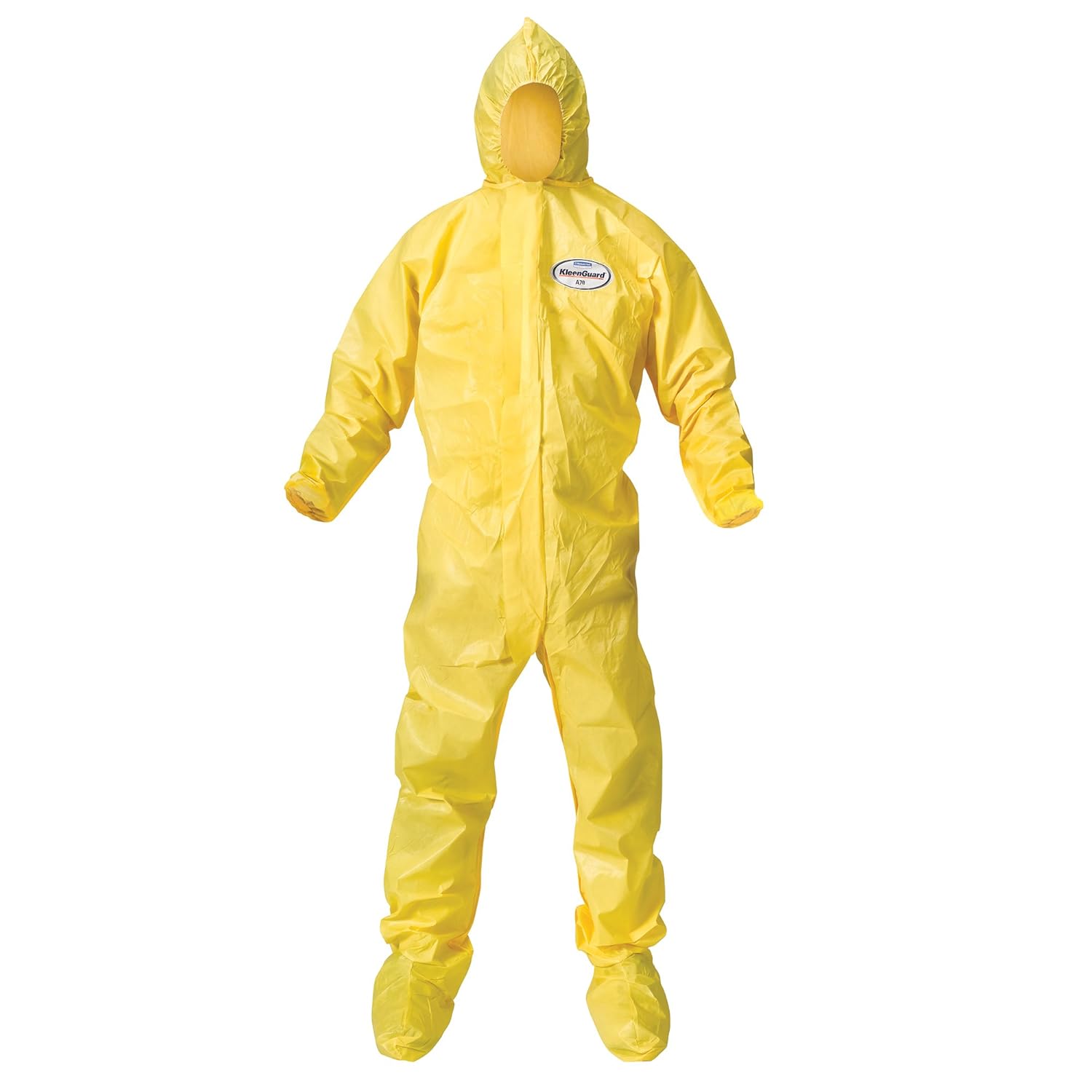 Kleenguard A70 Chemical Spray Protection Coveralls (00683) Suit, Hooded, Booted, Zip Front, Elastic Wrists, Size Large, Yellow, 12 Garments/Case: Industrial & Scientific