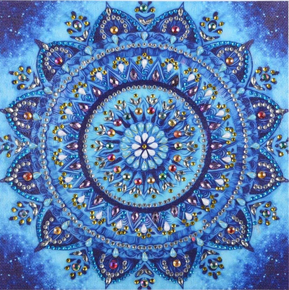 ABEUTY Diamond Painting DIY 5D Special Shape Rhinestones, Blue Mandala Flowers, Partial Drill Crystal Diamond Art Kits