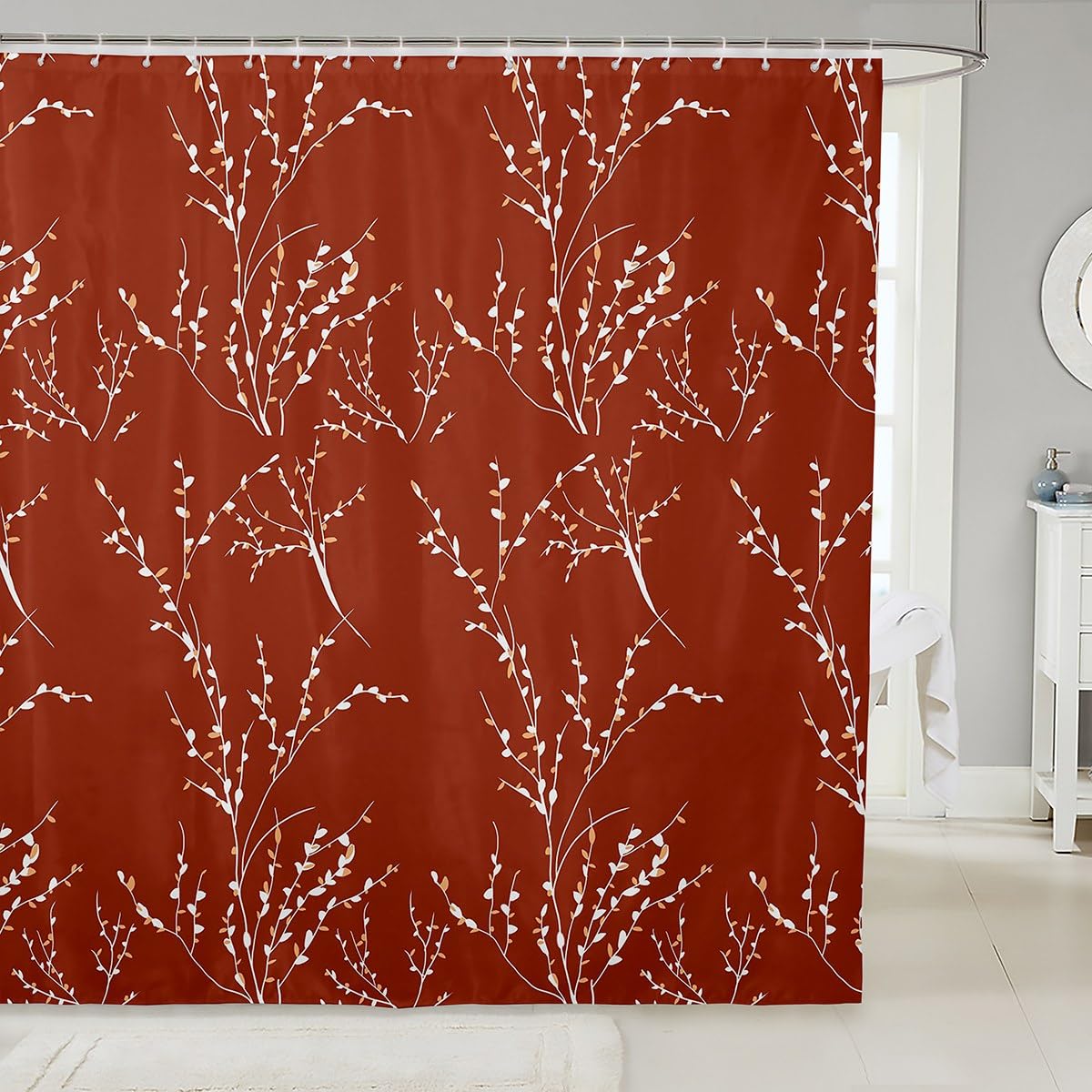 Bedluxy Terracotta Branches Bath Curtain Flower Plum Blossom Shower Curtain for Kids Decor Leaf Bathroom Shower Curtain Set Polyester Kids Bathroom Accessories 72x78 Inch