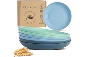 COMFORNITURE Wheat Straw Plates, Unbreakable Dinner Plates Set, Dishwasher & Microwave Safe Plastic Plates Reusable, Lightweight Plates for kitchen, camping (Crisp Blue)