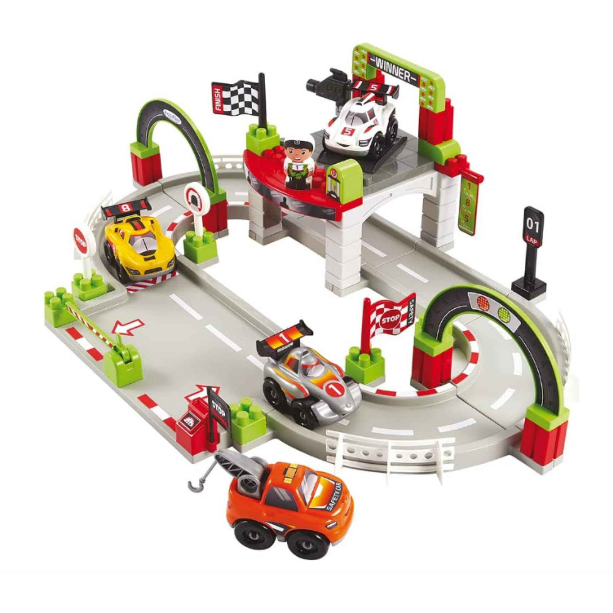 Ecoiffier - Abrick 7600003006 Grand Prix Circuit with 1 Character and 4 Playset Vehicles, Multicoloured,
