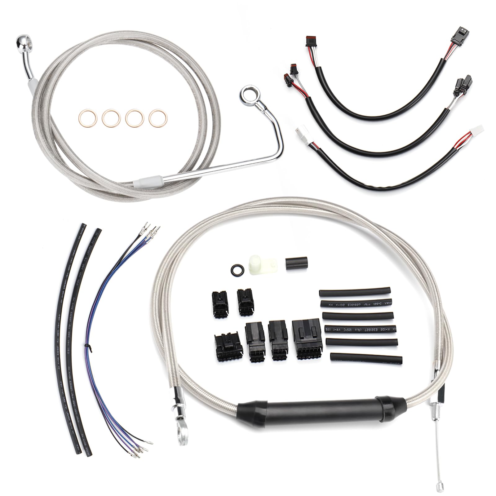 Photo 1 of Prewired 12" Handlebars Extended Cable Kit for Harley 2016 2017 Softail with ABS Models, Throttle Cable Clutch Cable Brake Line CAN-Bus Front Turn Signal Wire Harness Set, Silver