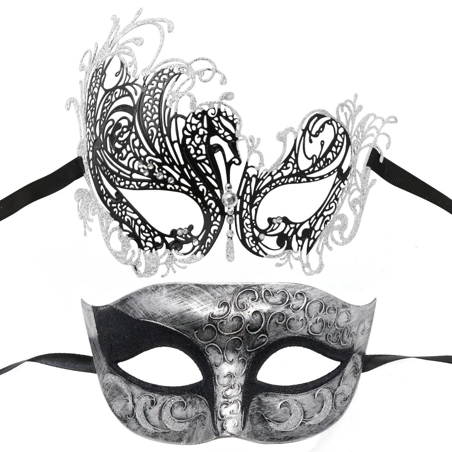 Coddsmz Couple Mask - Half Venetian Masquerade Ball & Mardi Gras Mask 2 Pack (Black) โ image 1