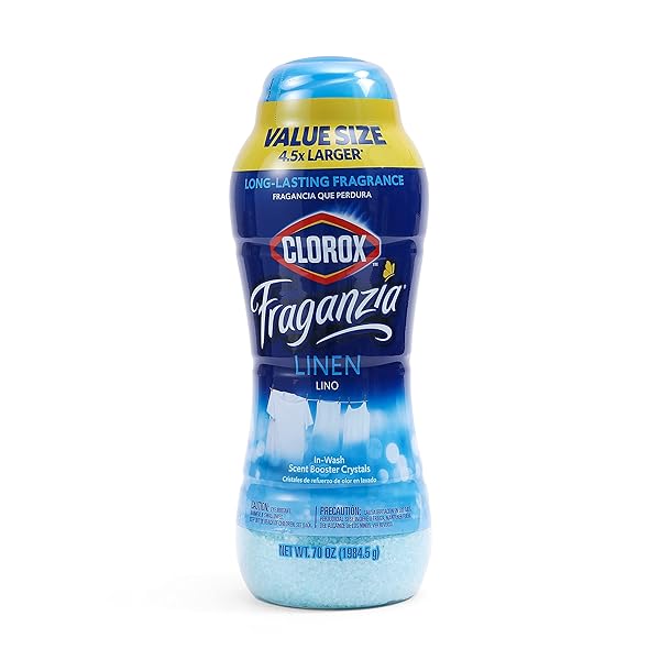 CLOROX FRAGANZIA LAUNDRY SCENT BOOSTER CRYSTALS IN LINEN SCENT – VALUE SIZE SCENTED IN-WASH FRESHENER BEADS FOR FRESH, CLEAN, GREAT SMELLING CLOTHES AND LINENS, 70 OUNCE
