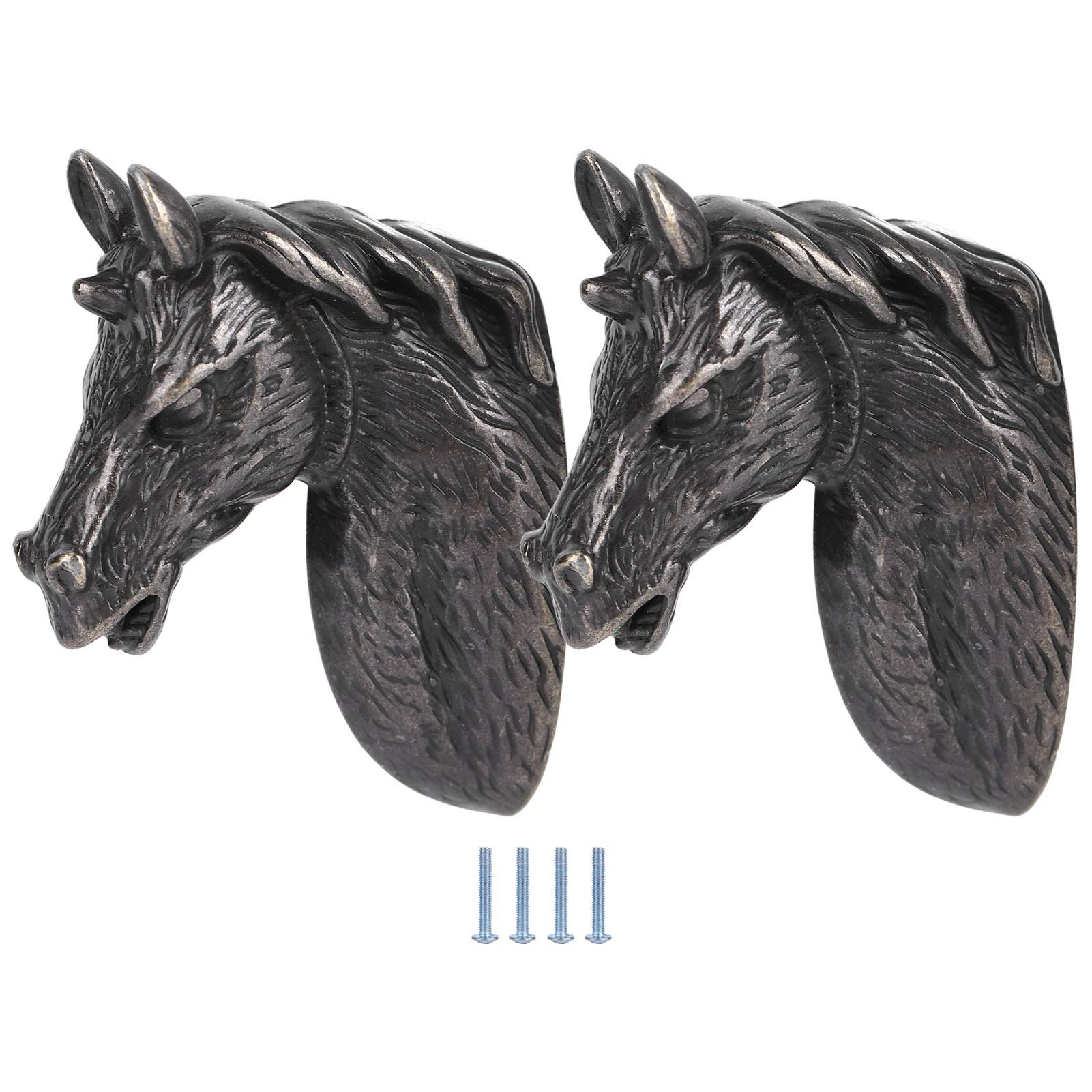 Hililand 2Sets Horse Head Drawer Knobs, Zinc Alloy Dresser Knobs Decorative Cabinet Pull Handles Modern for Wardrobe Cupboard Closet(3999 Black Brown Horse)
