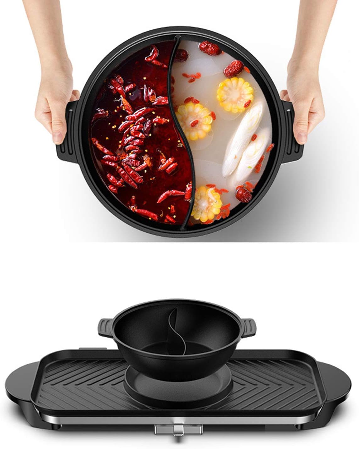 Electric Yin And Yang Hot Pot, Barbecue Hot Pot All-in-one Pot, Korean Non-stick Electric Hot Pot, Household Barbecue Pot, Multi-purpose Shabu-shabu Pot