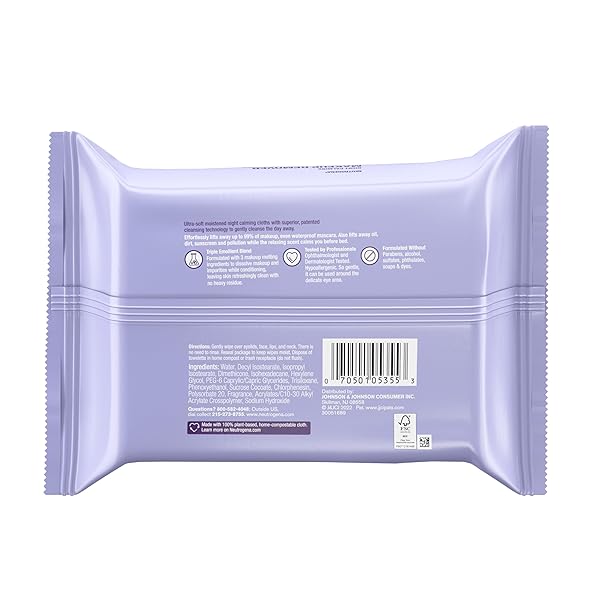 NEUTROGENA MAKEUP REMOVER NIGHT CALMING CLEANSING TOWELETTES, DISPOSABLE NIGHTTIME FACE WIPES TO REMOVE DIRT, OIL & MAKEUP, 25 CT