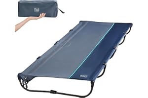 TIMBER RIDGE 20-Second Quick Set-Up Camping Cot, Lightweight Aluminum Folding Cot with Zipper Closure, Portable Carry Bag Included for Camping, Travel and Outdoors, Support up to 225lbs, Blue