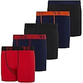 Real Essentials 5 Pack: Youth Boys' Compression Shorts - Performance Boxer Briefs Athletic Spandex Underwear(4-20)