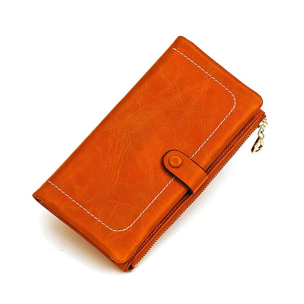 Luxury Fshion Women\'s Genuine Leather Long Zipper Wallet Ladies Clutch Purse Brown