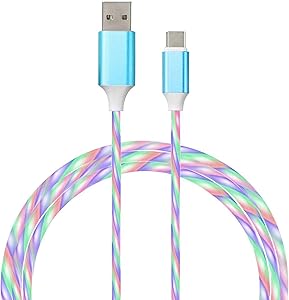 USB C Cable Type C Charging Cable Lights up LED Flowing Color Change 6FT Fast Charge Power C Cord Compatible with Samsung Galaxy S9 S8 Plus Note 9,Sony Xperia XZ,Nexus and More (Colorful Light-Type C)