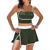 Pink Queen 2026 High Waisted Bikini Set for Women 2 Piece Swimsuits Spaghetti Straps Color Block Swim Skirt Bathing Suits