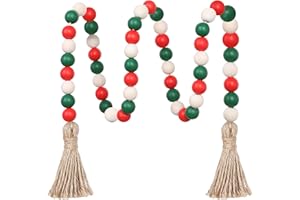MEPLAIT Christmas Wood Bead Garland,39in Farmhouse Beads with Tassels Tiered Tray Decor Wall Hanging Home Ornaments for Christmas Tree Decorations
