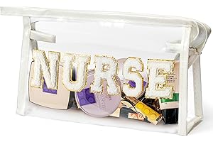 CY2SIDE NURSE Clear Makeup Bag - White Letter Patch Cosmetic Bag with Handle for Travel PVC Zipper Clear Travel Pouch for Toiletries Waterproof Portable Organizer Case Gift for Nurse, White
