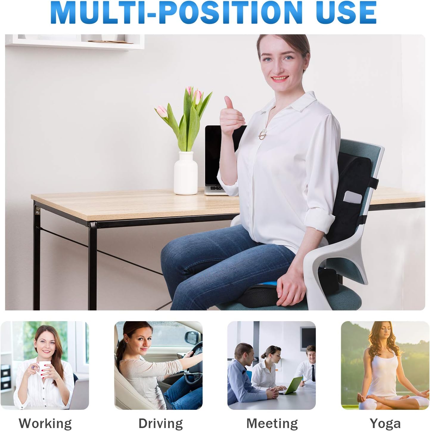 Cooling Gel Seat Cushion for Office, Coxyx Memory Foam Car Seat Cushion & 3D Mesh Lumbar Support Pillow, Orthopedic Seat Cushion Chair Lumbar Support Back Pillow for Reliving Lower Back Tailbone Pain: Home & Kitchen