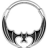 OUFER Orange Black Red Bat Segment Ring 16G 10MM – Gothic Halloween Clicker Hoop for Septum, Daith, Conch – Surgical Steel Non-Dangle Nose Jewelry