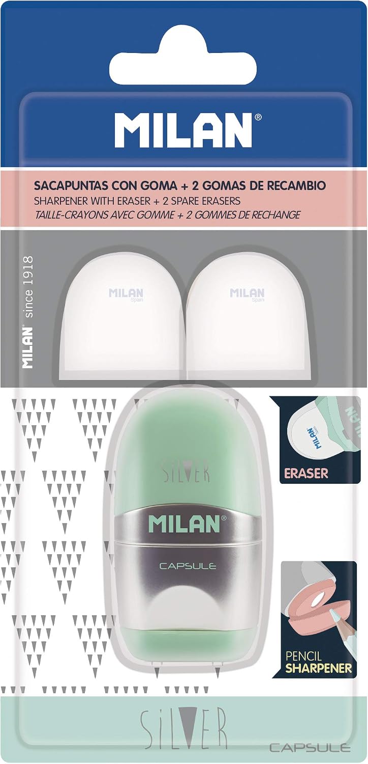 Milan Blister afilaborra Capsule Silver + 2 gomas de recambio, White