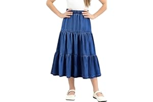 Happy Cherry Kids Girls Jean Skirt Long A Line Elastic High Waist Skirt Summer Streetwear Skirts