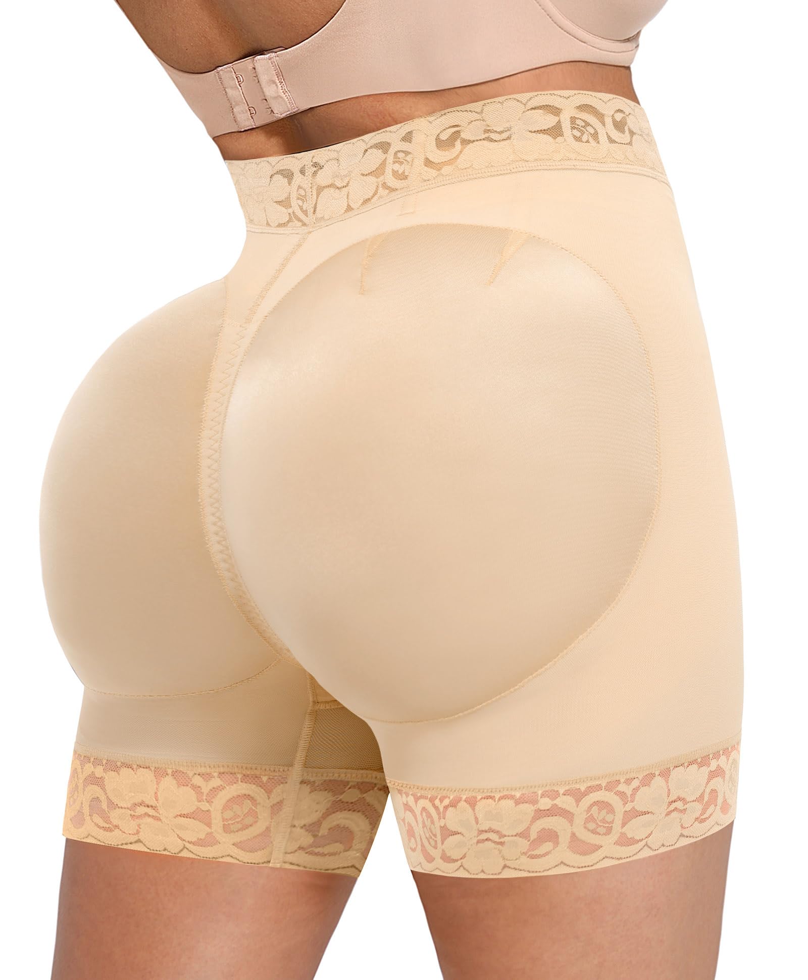 Photo 1 of SHAPELLX Butt Lifting Shapewear For Women Tummy Control Faja Shaping Shorts Thigh Slimming Panties Mid Waisted Shaper (Beige,Medium)