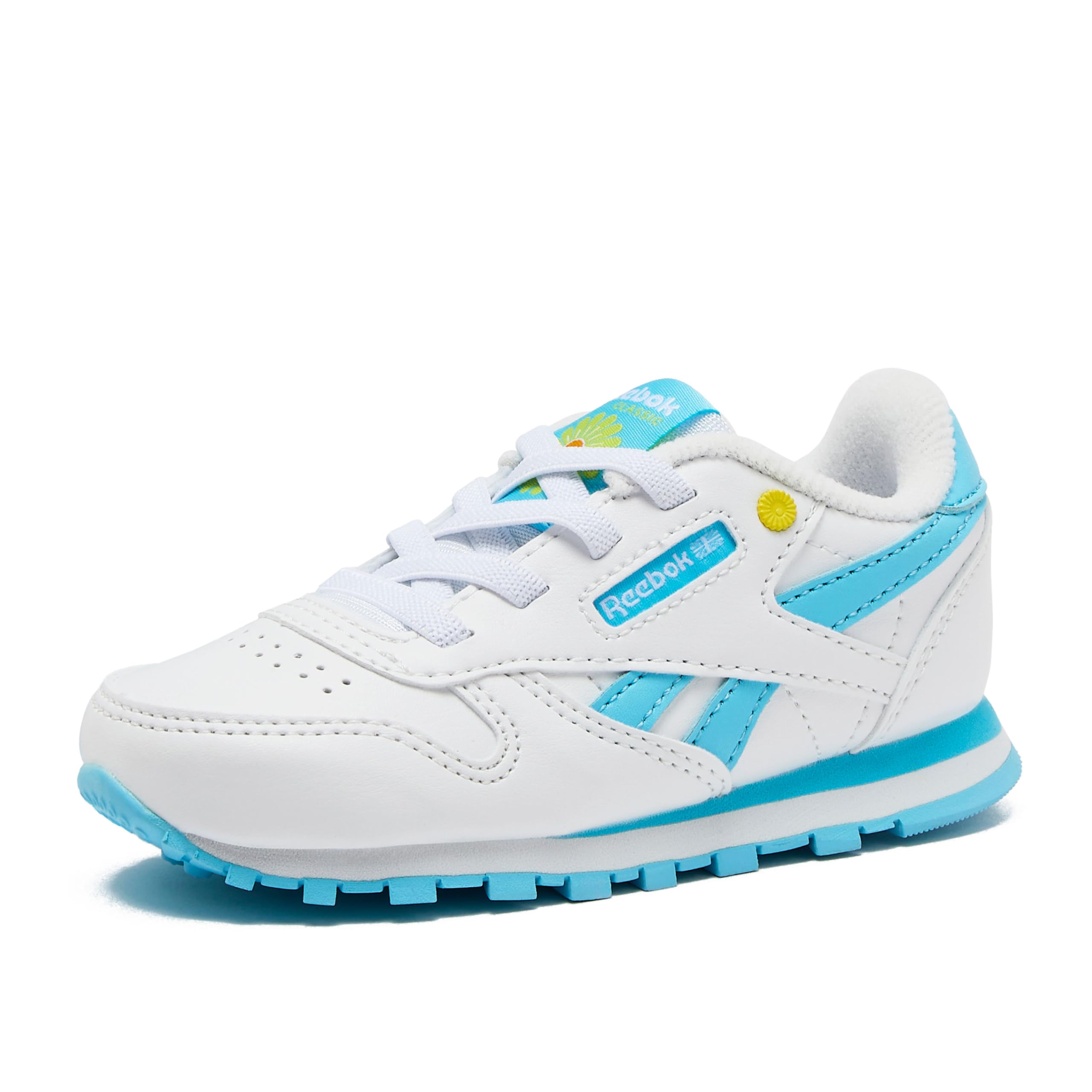 Reebok Classic Leather Girls & Boys Shoes for Kids, Toddler, Little Kid or Big Kid Sneakers, White/Digital Blue/Electric Yellow, 5 Toddler Image