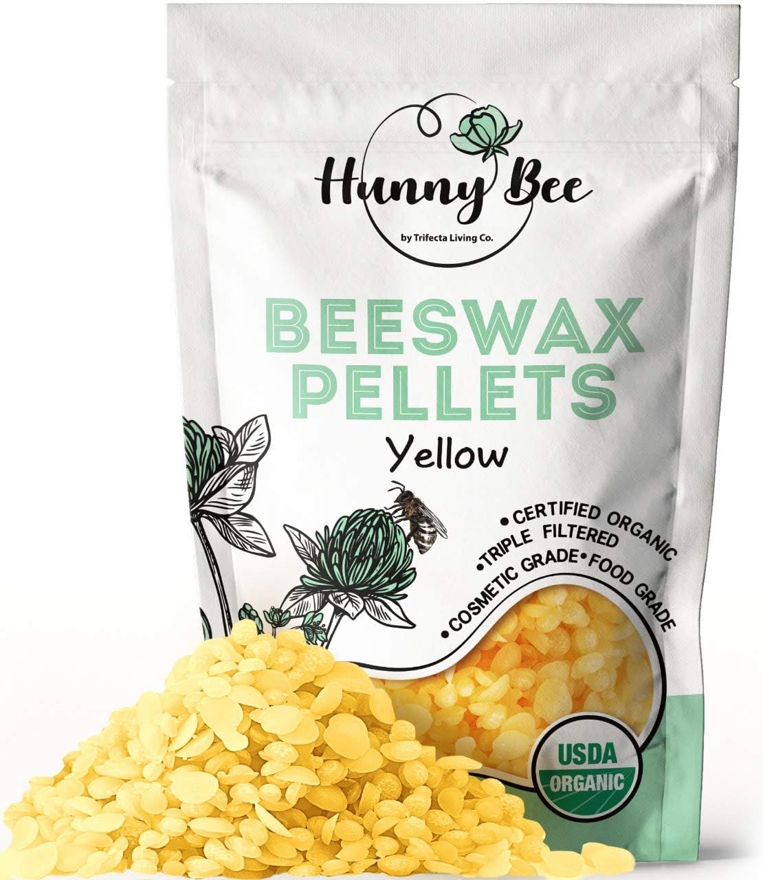 HUNNYBEE Yellow Beeswax Pellets Organic - (1lb) | Beeswax Pellets | Beeswax pastilles | Triple Filtered Beeswax pellets for Lip Balm | Beeswax pellets Food Grade | 100% Pure | Premium Cosmetic Grade
