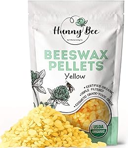 HUNNYBEE Yellow Beeswax Pellets Organic - (1lb) | Beeswax Pellets | Beeswax pastilles | Triple Filtered Beeswax pellets for Lip Balm | Beeswax pellets Food Grade | 100% Pure | Premium Cosmetic Grade