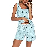 ENJOYNIGHT Women's Pajamas Set Sleeveless Tee and Shorts Sleepwear Tank Top Pjs Set With Pockets