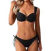 ZEMOQ Women's Bikini Sets U-Wire Cutout Two Piece Swimsuits Push Up Drawstring Bathing Suit Textured Swimwear