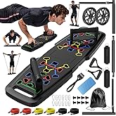 MQRW Push Up Board,Home Gym,Portable Exercise Equipment,Pilates Bar and 20 Fitness Accessories with Resistance Bands and Ab Roller Wheel,Full Body Workout at Home