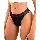 Banamic Women Underwear Floral Lace Thongs Mid Waist Panties Briefs