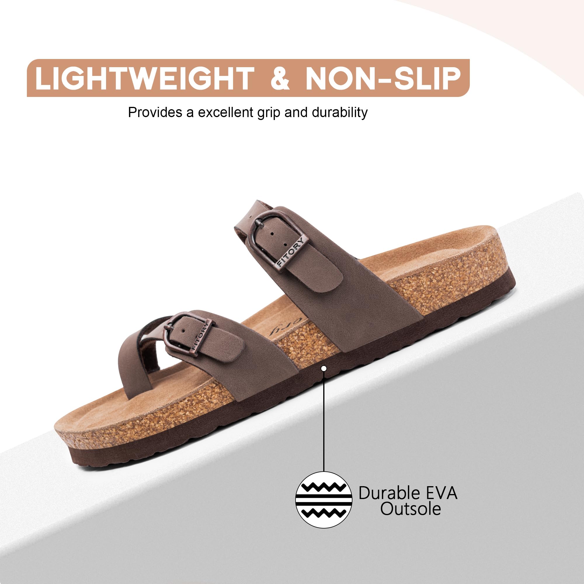 FITORY Women's Slide Sandals with Soft Cork Footbed, Comfort Arch Support Flat Sandals for Summer Size 6-11