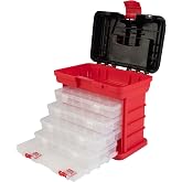 Stalwart Portable Tool Box Small Parts Organizer with Drawers, Red | Customizable Compartments for Hardware, Fishing Tackle Box, Beads, or Craft Supplies