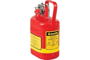 Justrite 14160 1 Gallon, 4 5/8" x 7 5/8" x 12 3/4" Size Type I Red Oval Polyethylene Safety Can with Stainless Steel Hard