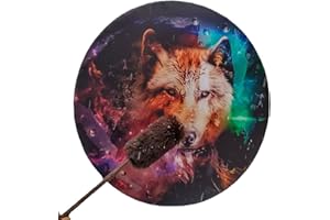 GWQDJ 25cm Shaman Drum,Handmade Wolf Totem Shamanic Drum Spirit Music Playing Instrument, Sound Healing Adult Drum Reflection and Meditation