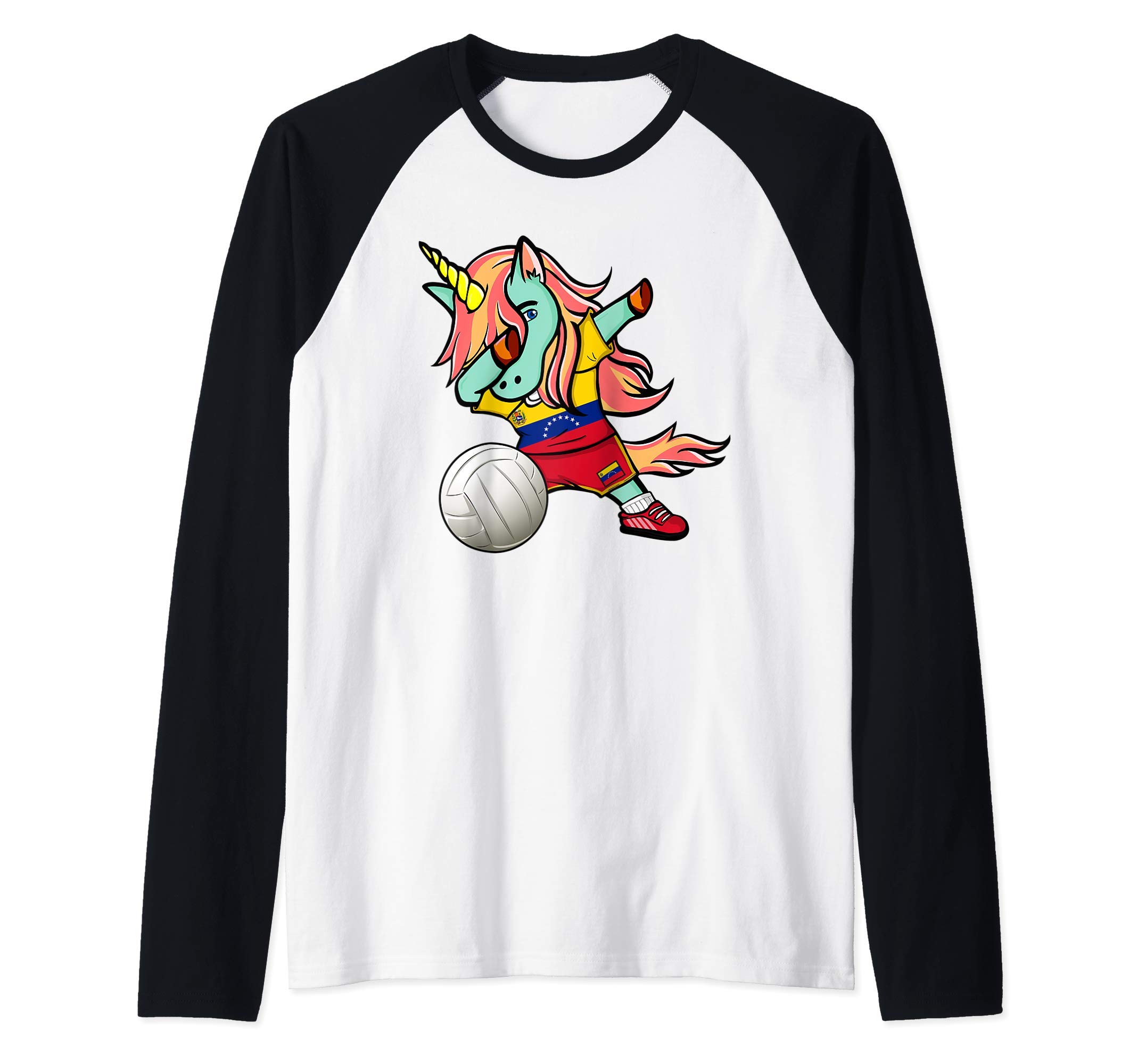 Dab Unicorn Venezuela Volleyball Fans Jersey Venezuelan Flag Raglan Baseball Tee