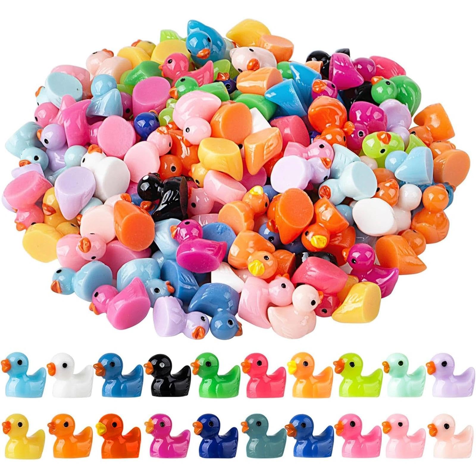 Diinokiy 200 Pcs Mini Resin Duck Colorful Miniature Figures Micro Fairy Garden Landscape Aquarium Hide and Seek Dollhouse Cake Decoration Potted Plants DIY Slime Craft Charms for Party Toys Game Gift