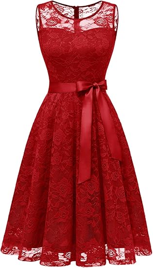 ドレッシースター ワンピース レディース 夏 大きいサイズ 花柄レースワンピース ひざ丈 ノースリーブ リボン付け 上品 通勤 お出かけ デート パーティー パーティードレス 通販 Amazon