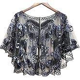 Specell 1920s Shawl Wraps Wedding Bridal Wrap Sequin Beaded Shawl For Evening Dresses Wedding Gatsby Party Harlem Night