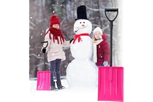 Kids Snow Shovel, Durable Thick Plastic Blade with Metal Handle, Comfort D-Grip, 32inch Snow Shovel for Kids Age 3-12 (Pink)