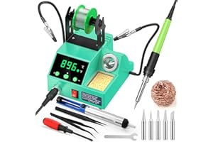 CRTSWEKER Soldering Station, 100W Digital Display Soldering Iron Station Kit with 2 Helping Hands, 356°F - 896°F, Auto Sleep, °C/°F Conversion, Solder Wire, Tips, Stand, Pump, Tweezers, Tip Cleaner, Cyan Blue