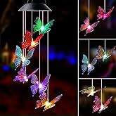 Solar Lights Outdoor Wind Chimes for Garden Yard Patio Porch Decor Hanging Butterfly Decorations, Birthday Gardening Gifts for Women